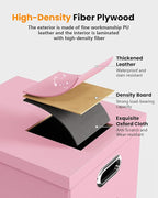 2 Pack Pink Leather File Storage Organizer with Lid - Portable Filing Box for Letter/Legal File Folder Storage