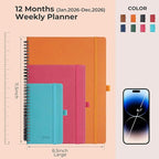 IN-LUXPRO Planner 2026 Daily Weekly and Monthly,11.5"x8.5",12 Months Spiral Bound Calendar Agenda with Self-adhesive Pen Holder,2026 Appointment Book with Vegan Leather Soft Cover,Orange