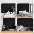 Tao.space 6 Pack Acoustic Panels 3D Wave Sound Proof Foam for Walls, 47.2"x11.8" Self-Adhesive Sound Absorbing Panels for Noise Reduction in Home Office & Studio, Decorative Wall Tiles (Black)