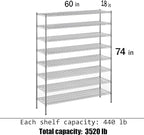 Regal Altair 18" Deep x 60" Wide x 74" Height Wire Shelving Kit | 8-Tier | NSF Commercial Storage Rack Unit