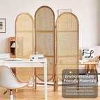 Asnefeli Room Divider 3 Panels, Hand-Woven Rattan Room Divider Wall, Foldable Wood Divider Screen, Creative Divider Wall, Folding Privacy Screens, Unique Design Privacy Divider Panel (Natural)