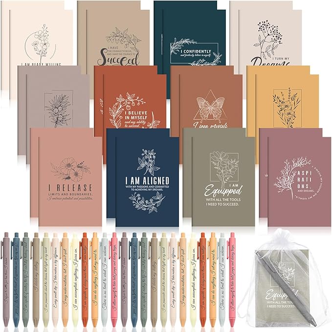 48 Set/96 Pcs Positive Affirmation Gift Set Gratitude Notebooks with Pens Small Bags Motivational Encouragement Notepads Daily Affirmations Journal for Women Stress Relief Self Care (Simple)