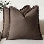Foindtower Set of 2 Decorative Linen Fringe Throw Pillow Covers Boho Farmhouse Cushion Cover with Tassels Soft Accent Pillowcase for Couch Sofa Bed Living Room Home Decor,22×22 Inch,Reddish Brown
