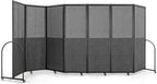 Folding Room Partition,Freestanding Privacy Divider,Portable Office Divider Wall,Commercial Space Partition Screen,Perforated Felt Panel Design,18'5"W x 6'7"H,7 Panel,Dark Grey