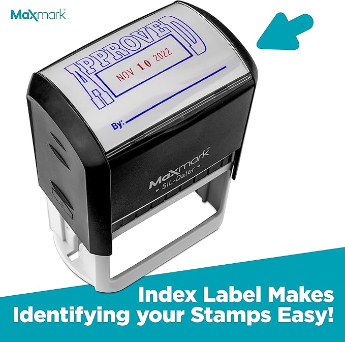 MaxMark Large Self-Inking Rubber Date Office Stamp with E-Mailed Phrase & Date - Blue/Red Ink, 12-Year Band - Style 5