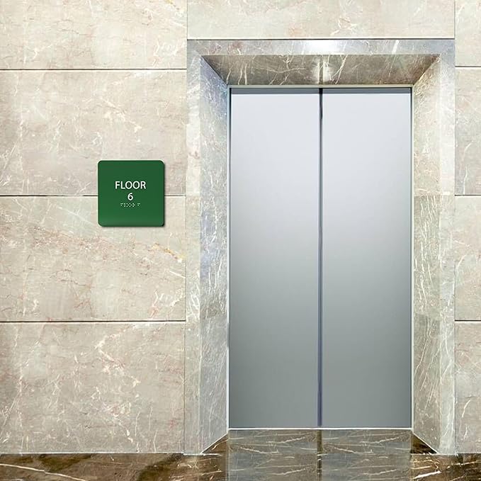 Grey w/Black ADA Floor 6 Sign with Braille – Made from Durable Acrylic and Ready to Mount