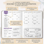 Hourly Planner - Undated Weekly & Monthly Planner, 12-Month Journey to Increase Productivity | Gratitude Journal, Life Organizer & Goal Journal | Include Foldable Vision Board, Habit Tracker & Sticker