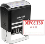 MaxMark Large Self-Inking Rubber Date Office Stamp with Deposited Phrase & Date - Red Ink, 12-Year Band - Style 3