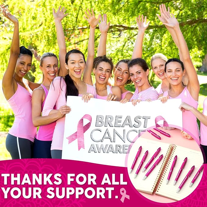 Lincia 100 Pcs Breast Cancer Awareness Ballpoint Pens Bulk Retractable Medium Point Pens with Black Ink Inspiration Thank You Gifts for Teacher, Back to School, Christmas