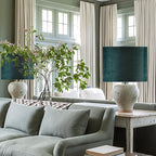 Green Velvet Lampshades Set of 1 Large Drum Lamp Shade 16" Top x 16" Bottom x 12" High (Spider) Modern Lamp Shade - Ideal for Table & Floor Lamps - Lampshades Replacement - By GO&SO