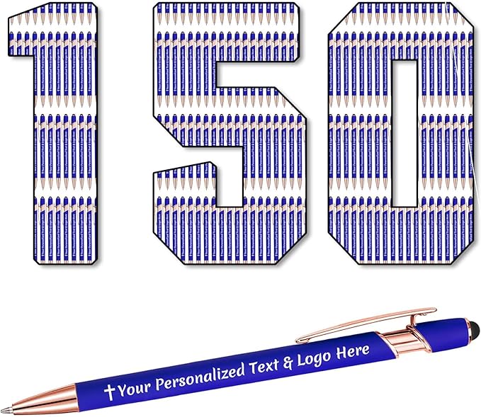 STREADVE 150 Personalized Custom Pens Engraved Writing Pen with Name Logo, Customized Promotional Items Stylus Pen Gifts for Men Women Realtor Nurse Wedding Business, Blue