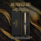 Scriveiner Luxury Fountain Pen - Stunning Luxury Pen, Real Gold Finish, Schmidt Gilded Nib (Fine), Converter, Best Pen Gift Set for Men & Women, Professional, Executive, Office, Nice Pens
