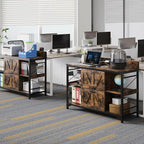 AesthLife 44" File Cabinet for Home Office, Wood Filing Credenza with Built-In Power Outlet, 2 Drawer File Cabinet with Lock, 4 Open Shelves, Metal Shelf, Adjustable Drawer fit to Legal/Letter/A4 Size