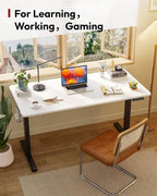 SANODESK Electric Standing Desk 55 x 28 Inches Whole-Piece Desktop Height Adjustable Stand Up Desk w/6-Button Controller Ergonomic Computer Desk for Home Office, Black Frame + White Tabletop