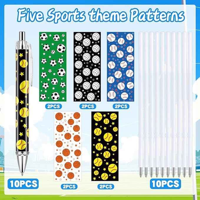 10 PCS Sports Party Favors Ball Theme Ballpoint Pens Ball Gifts for Team with 1mm Black Ink Replaceable Ballpoint Pen Refill for Prize Team School Office Supplies(Sports,10)