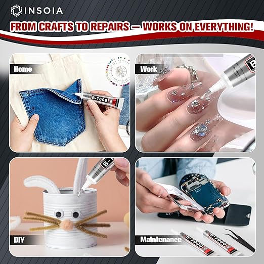 B7000 Rhinestone Glue Clear 15 PCS 15ml – Strong Transparent No Trace Jewelry Glue Kit with Precision Tip, Quick Dry Multi-Purpose Adhesive for Making Nail Makeup Fabric Shoes Craft Phone Repair