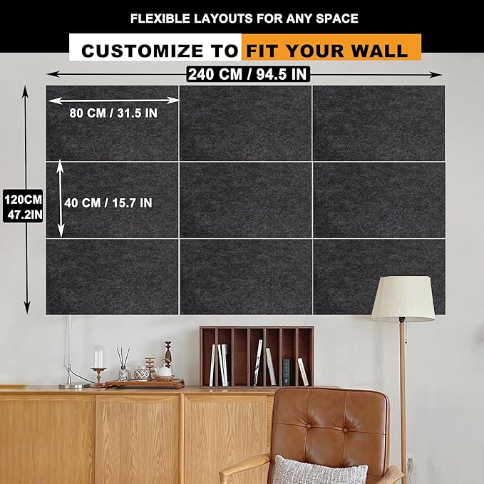 9 Pack Large Cork Board Bulletin Board for Wall 95x47in Self Adhesive Bulletin Board Felt Board for Office School Home Decorative Wall Decor(Size:Each 80x40cm/31.5x15.7 in,Color:White Gray)