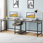 Tribesigns 79 Inch Extra Long Desk, Two Person Desk with 2 Drawers, Double Computer Table with Storage Shelves, Writing Table for Home Office, Grey