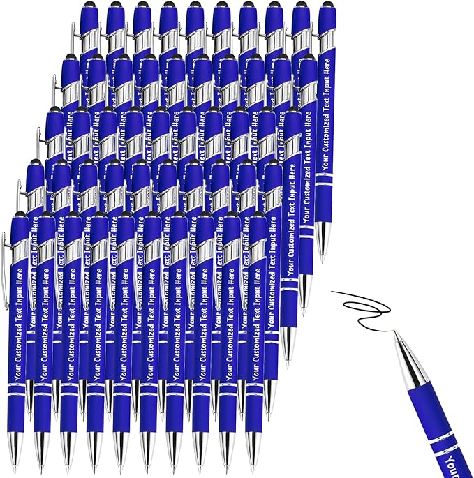 Up to 200 Pcs Personalized Ballpoint Pen Custom Pens Free Engraved Bulk with Name Logo Soft Black Ink Stylus with Touch Metal Office Gift for Anniversaries Graduations Birthdays