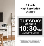 American Lifetime 【New 2024 Dementia Clock Large Digital Clock for Seniors, Digital Clock Large Display, Custom Alarms, Clock with Day & Date for Elderly, Large Number Digital Clock White, 15 Inch