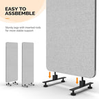 VINGLI Room Divider Screen, Freestanding Privacy Partition Wall, Zipper Connected Panels with Wheels, Office Space Separator (Light Gray, 3 Panel)