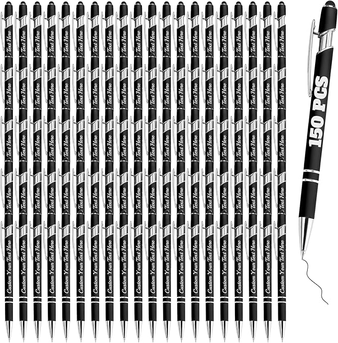 Personalized Pens Bulk 150 with Name Custom Engraving Ballpoint Pens with Stylus Tip Customized Smooth Writing Pens Personalized Gifts for Anniversary Birthday or Graduation(Black,Black Ink)