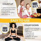 Leumoi 24 Pcs Digital Kitchen Timers Magnetic Back Timers Bulk Large Screen Loud Alarm On/Off Switch Minute Second Count up Countdown Memory Setting for Cooking Classroom Exercise (Sliver and Black)
