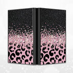 BWEGRHE Slim Credit Card Holder, Pink Glitter Leopard RFID Blocking Metal Wallet for Men & Women, Aluminum Minimalist Hard Case Pocket-Sized Business Cards Organizer (Fits Up to 10 Cards)