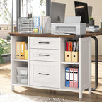 Vabches File Cabinet with 3 Drawers, Farmhouse Lateral File Cabinet Fits Files Letter/A4 Size, Wooden Filing Cabinet with Adjustable Shelves Printer Stand for Home Office, White