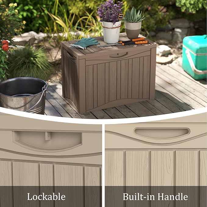 Yardgrace 50 Gallon Deck Box Plus,Outdoor Storage Box Lockable,Waterproof for Patio Furniture, Garden Tools, Pool Accessories, Package Delivery Boxes For Outside, Greige