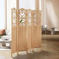 ALeesing 4 Panel Room Divider Fully Assembled, Carved Room Dividers and Folding Screens, 5.6Ft Wood Room Divider Screen Freestanding Partition Wall Dividers for Home Bedroom Office, Rustic Wood Color