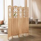 ALeesing 4 Panel Room Divider Fully Assembled, Carved Room Dividers and Folding Screens, 5.6Ft Wood Room Divider Screen Freestanding Partition Wall Dividers for Home Bedroom Office, Rustic Wood Color