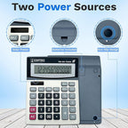 Empire Desk Calculator with Large Key Buttons, 12-Digit Large Eye-Angled Display, Solar & Battery Powered - Basic Calculator for Students, Home and Office Use (Battery Included)