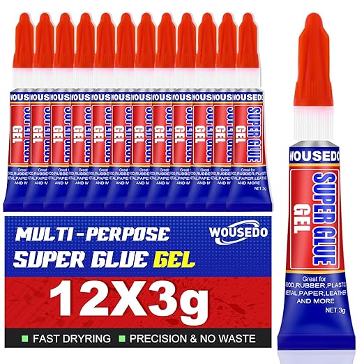 12 x 3g Super Glue Gel, Fast Strong Adhesive, Strong Cyanoacrylate (CA) Glue for Plastic, Metal, Ceramic, Leather, Wood, DIY Crafts and More – Quick Dry, Thick Formula, All-Purpose Instant Bond