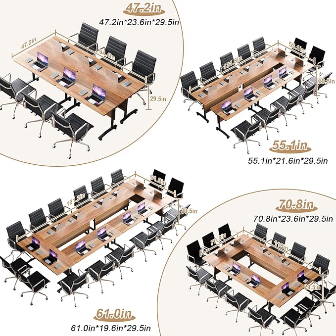WYMHYZ Conference Table Flip Top Mobile Conference Room Tables,Folding Conference Table with Wheels,Large Meeting Training Seminar Table Saving Space for Office Classroom(6B,61'')