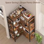 5 Tier Corner Bookshelf, Reversible Corner Shelf, Industrial Wooden Display Book Shelf Stand, L-Shaped Etagere Bookcase with Storage Shelves and Metal Frame for Living Room, Bedroom, Home Office