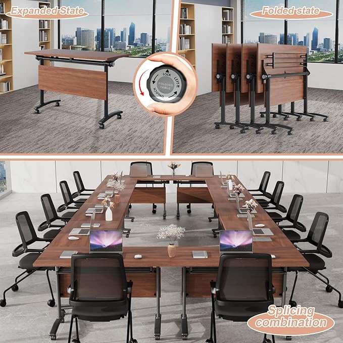 Conference Table Flip Top Mobile Conference Room Tables,Folding Conference Table with Wheels,Large Meeting Training Seminar Table Saving Space for Office Classroom(12D,70.8'')
