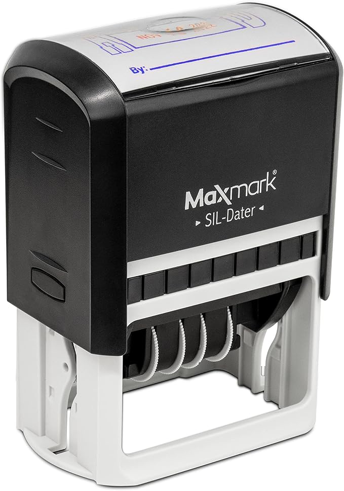 MaxMark Large Self-Inking Rubber Date Office Stamp with Approved Phrase & Date - Red Ink, 12-Year Band - Style 3