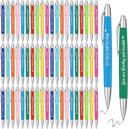 Yeaqee 100 Pcs Inspirational Pens Employee Appreciation Back to School Gifts Motivational Thank You Metal Greeting Quote Ballpoint Pen for Coworker Teacher(Multicolored,Mental Health Reminders)