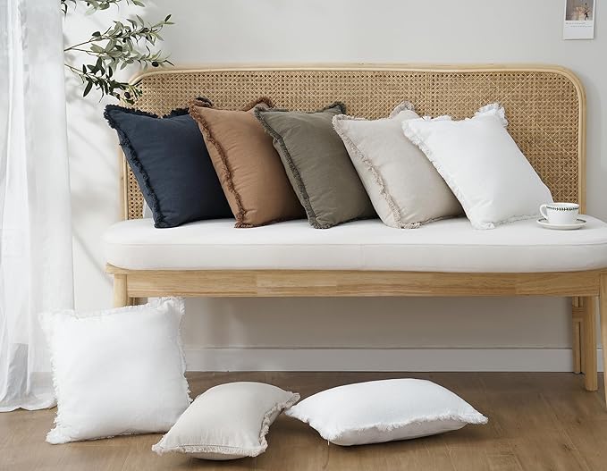 Foindtower Set of 2 Decorative Linen Fringe Throw Pillow Covers Boho Farmhouse Cushion Cover with Tassels Accent Pillowcase for Couch Bed Sofa Living Room Home Bedroom Decor, 12×24 Inch, Navy Blue