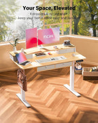 FiCiHi Electric Standing Desk with Four Drawers, Adjustable Height Sit Stand Desk, C-Clamp Compatible Home Office Desk with Storage Shelf & Monitor Stand Riser, 48 x 24 Inch, Maple