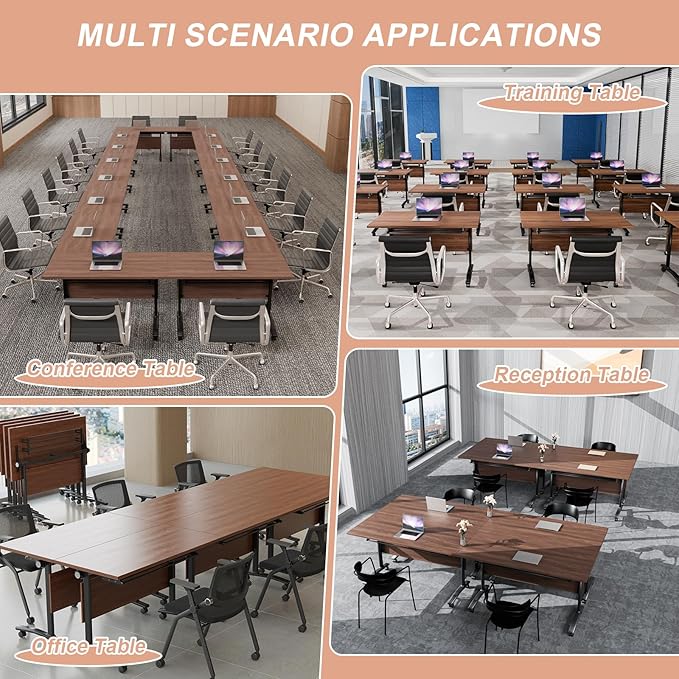 Conference Table Flip Top Mobile Conference Room Tables,Folding Conference Table with Wheels,Large Meeting Training Seminar Table Saving Space for Office Classroom(12D,61'')