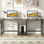 Tribesigns 79 Inch Extra Long Desk, Two Person Desk with 2 Drawers, Double Computer Table with Storage Shelves, Writing Table for Home Office, Grey