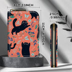 BWEGRHE Cute Credit Card Holder with Zipper, Black Cat Flowers RFID-Blocking Card Case Small Wallet for Women Men, Multi-slot Card Organizer Case Travel Accordion Wallet