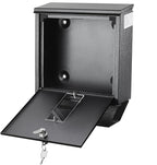 POCHAR Wall Mount Mailbox with Lock - Rainproof Galvanized Steel Locking Mailbox for Outside with Newspaper Compartment - Modern Mail Box for Residential or Commercial Use, Black