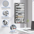EasyPAG Wall File Holder 10 Tier Mesh Hanging Folder Organizer with Flat Tray Wall Mounted Mail Organizer Magazine Paper Desk Shelf with Nametag Label for Office Home School, Black