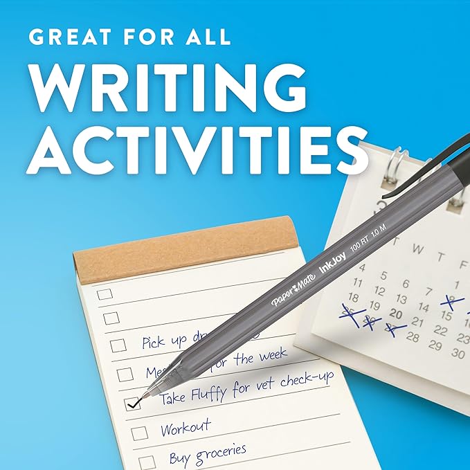 Paper Mate InkJoy 100RT Ballpoint Pens, Medium Point (1.0mm), Black and Blue Ink, 72 Count