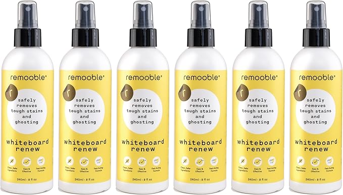 Remooble Dry Erase Whiteboard Cleaner Spray - Safely Removes Tough Stains and Ghosting (6 Pack)
