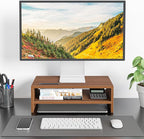 BONTEC Wooden Monitor Stand Riser, 2-Tier Desk Shelf with Storage Organizer, Ergonomic Computer Stand with Cable Management, Cellphone Holder, Walnut, 16.5 Inch