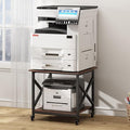 Fannova Large Printer Stand, 23.6 x 23.6 x 22.6 Inches Square Printer Table with Storage Shelf, 2 Tier Rolling Printer Cart with Industrial Wheels for Home Office - Rustic Brown